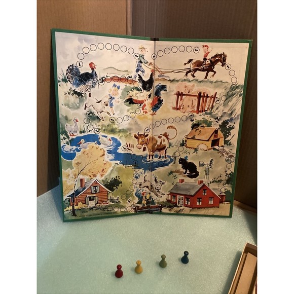 1947 MILTON BRADLEY Board Game FUN ON THE FARM original box USED ~Actual Photos~ - Picture 2 of 12